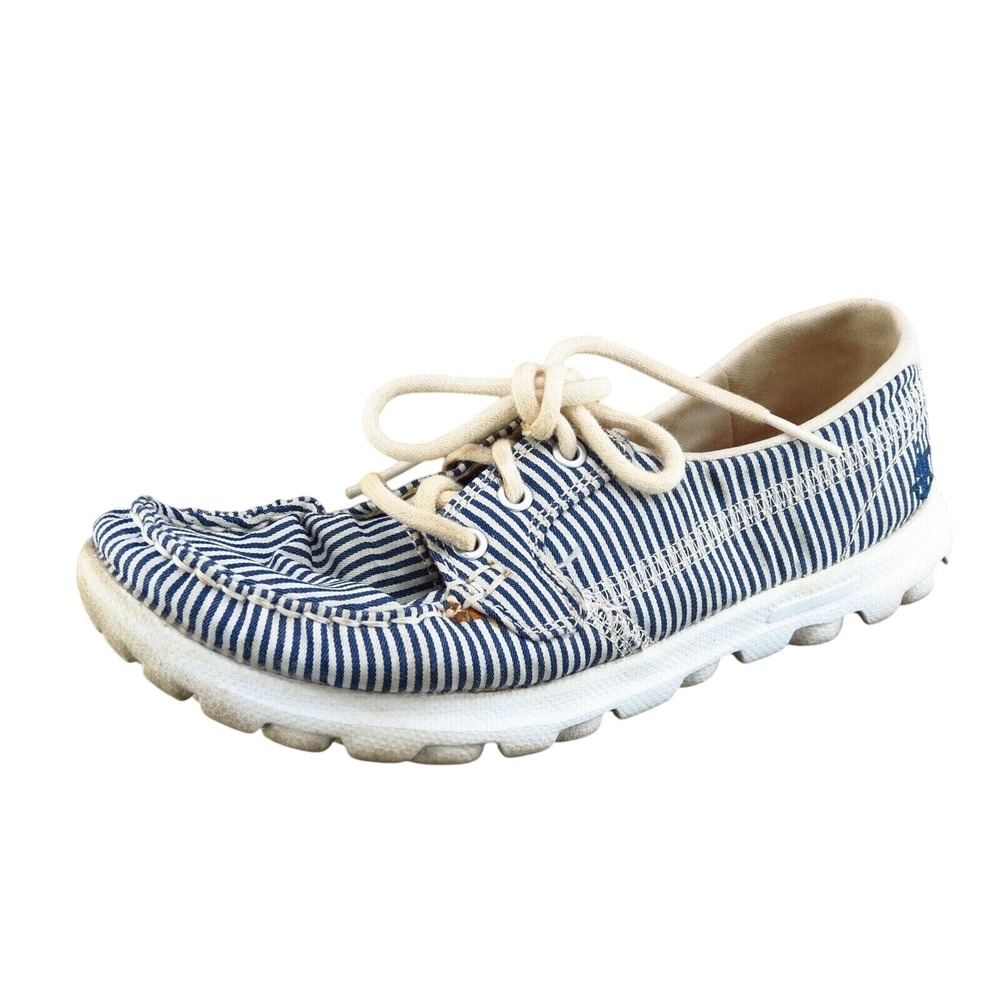 Skechers On-The-Go Women's Size 5 M Blue Stripe Walking Shoes Fabric 13578‎